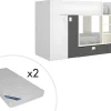 Stapelbed Met Ingebouwde Kast 2 X 90 X 190 Cm - Wit, Eiken En Antraciet + Matras - Juanito