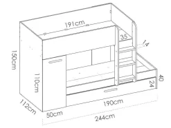 Stapelbed Met Onderschuifbed En Opbergruimte 3X90X190Cm - Wit En Naturel - Anthony