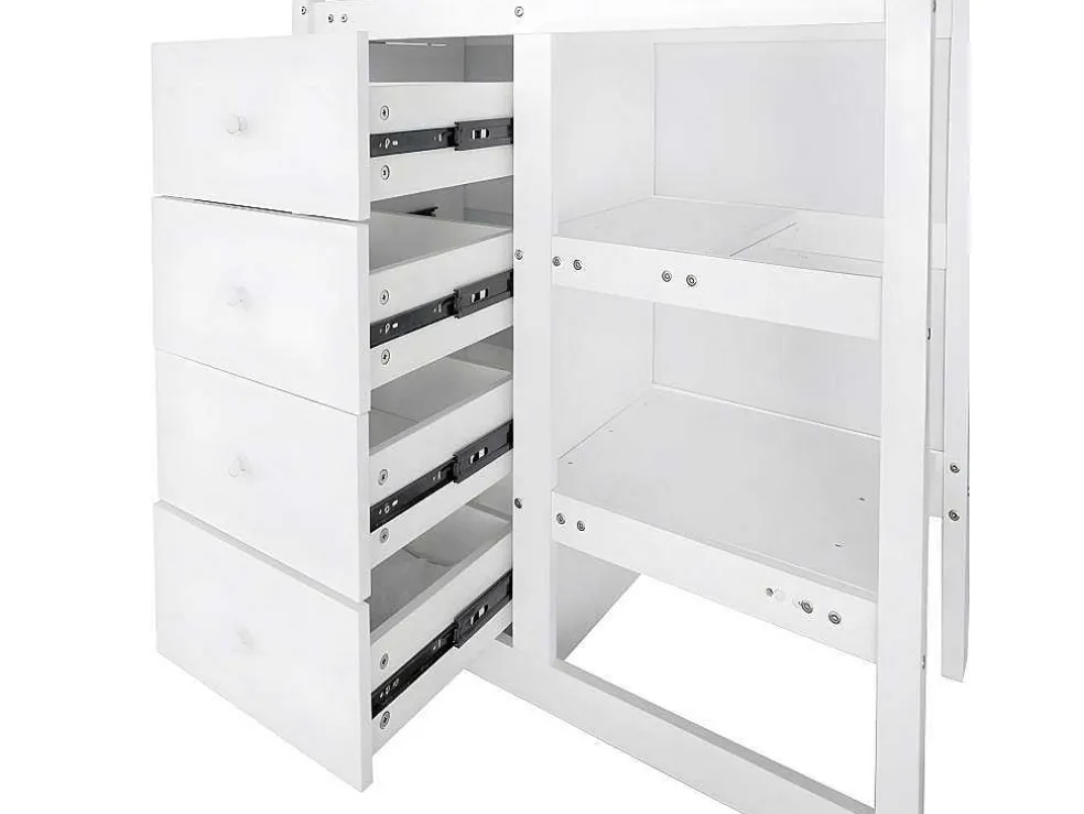 Stapelbed Met Onderschuifbed - Massief Grenenhout - 3X90X200 Cm - Opbergtrap Met 4 Lades - Veiligheidsbarrieres - Wit
