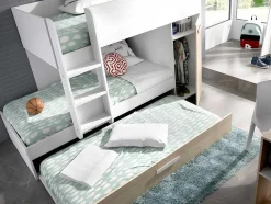 Stapelbed Met Onderschuifbed Anthony Met Opbergruimte 3X90X190Cm - Kleuren: Wit En Eik + Matras