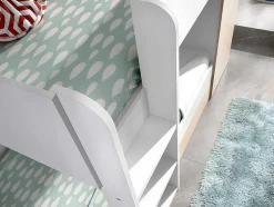 Stapelbed Met Onderschuifbed Anthony Met Opbergruimte 3X90X190Cm - Kleuren: Wit En Eik + Matras