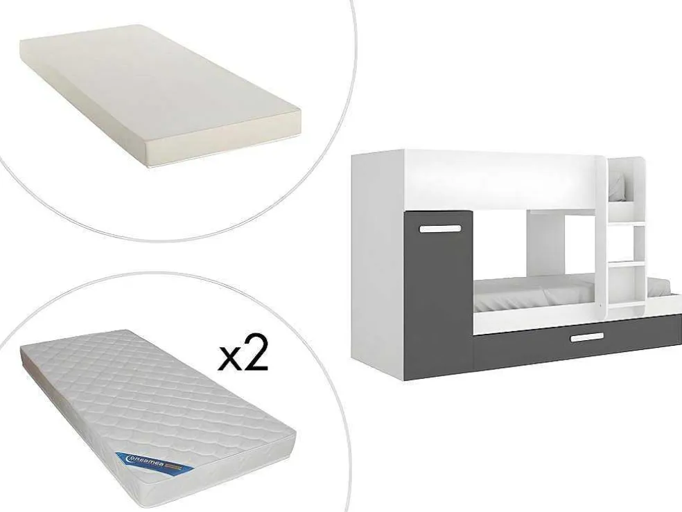 Stapelbed Met Opbergruimtes 3 X 90 X 190 Cm - Antraciet En Wit - Met Matras - Anthony