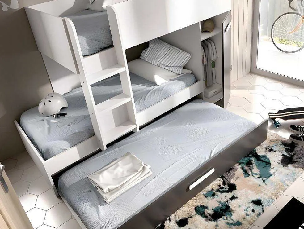 Stapelbed Met Opbergruimtes 3 X 90 X 190 Cm - Antraciet En Wit - Met Matras - Anthony