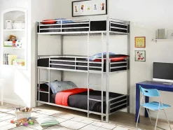 Stapelbed - 3 X 90 X 190 Cm - Metaal - Zilverkleur - Met Matras - Elouan