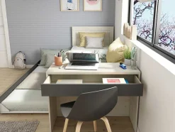Stapelbed 2 X 90 X 200 Cm - Met Bureau - Kleur: Naturel En Antraciet - Vouani