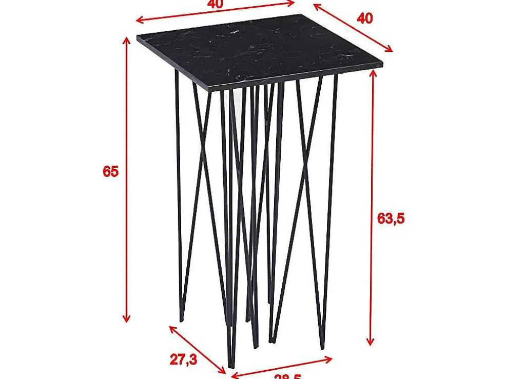 Stone Bijzettafel 40X40 Cm Glas Zwart Marmor Decor.
