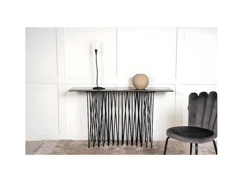 Stone Sidetable 37X130 Cm Glas Zwart Marmor Decor.