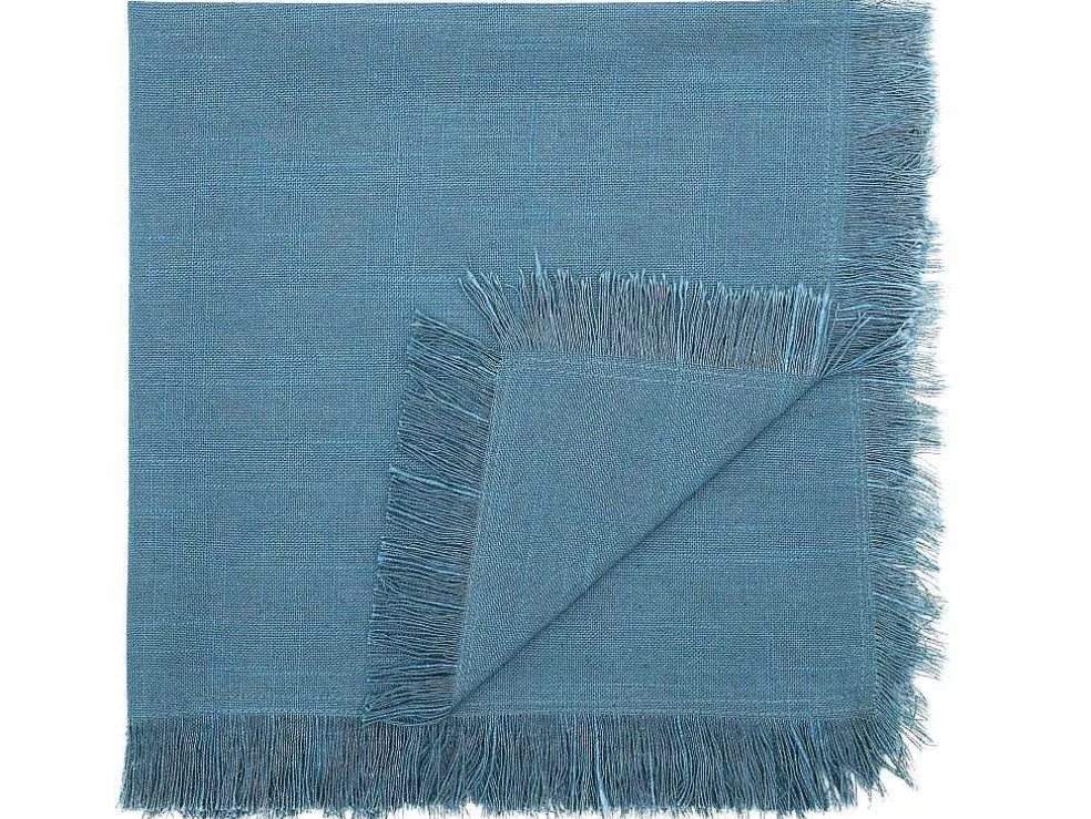 Tafelkleed + 4 Servetten Met Franjes - Katoen - Blauw - 140 X 240 Cm - Pola