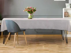 Tafellaken Van Katoen En Linnen Met Zwarte Rand - 170 X 300 Cm - Taupegrijs - Borina