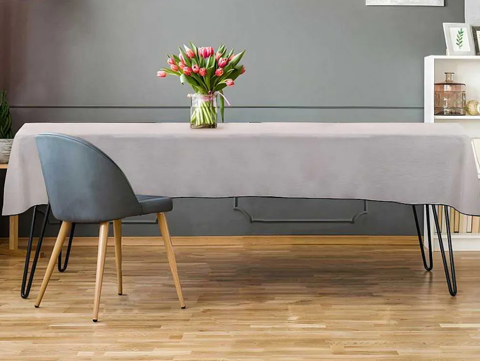 Tafellaken Van Katoen En Linnen Met Zwarte Rand - 170 X 300 Cm - Taupegrijs - Borina