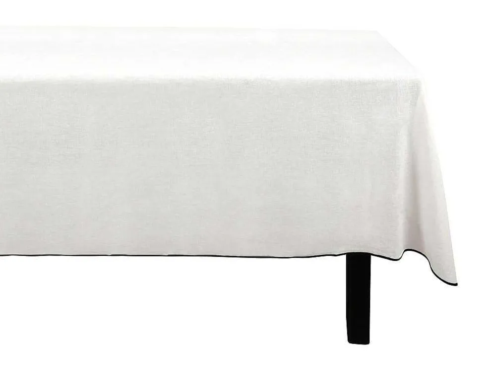 Tafellaken Van Katoen En Linnen Met Zwarte Rand - 170 X 250 Cm - Gebroken Wit - Borina