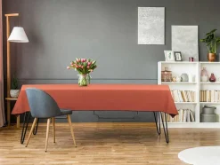 Tafellaken Van Katoen En Linnen Met Zwarte Rand - 170 X 300 Cm - Terracotta - Borina