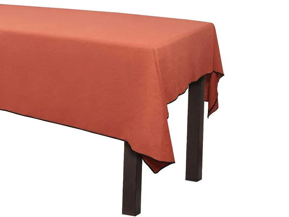 Tafellaken Van Katoen En Linnen Met Zwarte Rand - 170 X 170 Cm - Terracotta - Borina
