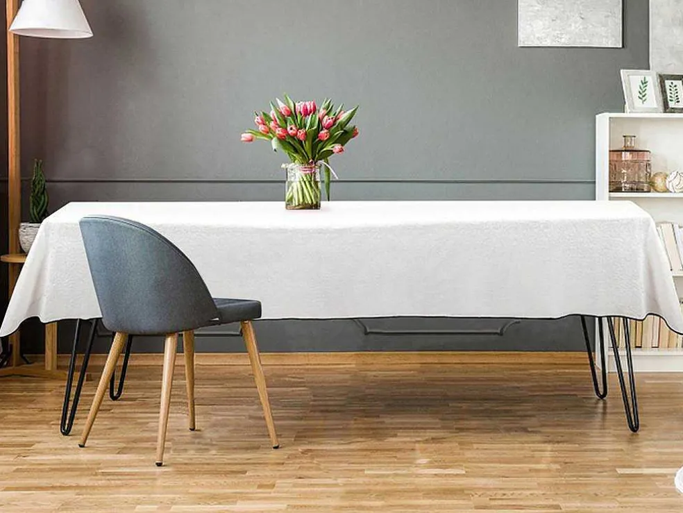 Tafellaken Van Katoen En Linnen Met Zwarte Rand - 170 X 170 Cm - Gebroken Wit - Borina