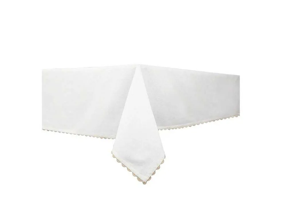 Tafellaken Van Katoen Met Beige Rand - 140 X 240 Cm - Wit - Loania
