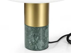 Tafellamp Champignon Van Marmer, Metaal En Glas - D30 X H35 Cm - Wit En Goudkleurig - Langford