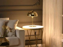 Tafellamp Met Champignonvorm En Vintage-Look Met Messingeffect - D 20 Cm X H 30 Cm - Goudkleurig - Ontario