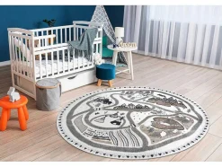 Tapijt Fun Land Voor Kinderen, Dorp, Straten, Wiel - Creme Cercle 200 Cm