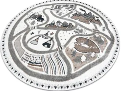 Tapijt Fun Land Voor Kinderen, Dorp, Straten, Wiel - Creme Cercle 140 Cm