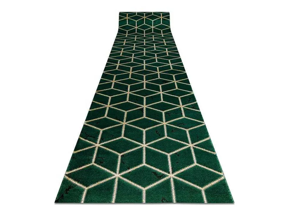 Tapijtloper Emerald Exclusief 1014 Glamour, Stijlvol Kubus Fles Groen 80X280 Cm