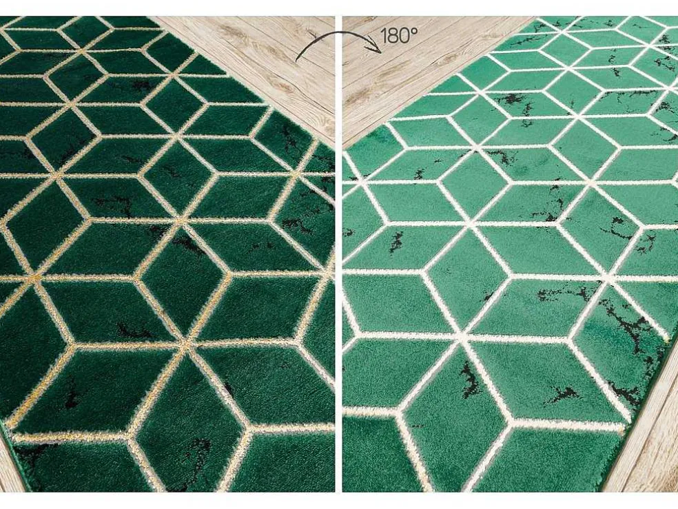 Tapijtloper Emerald Exclusief 1014 Glamour, Stijlvol Kubus Fles Groen 80X550 Cm