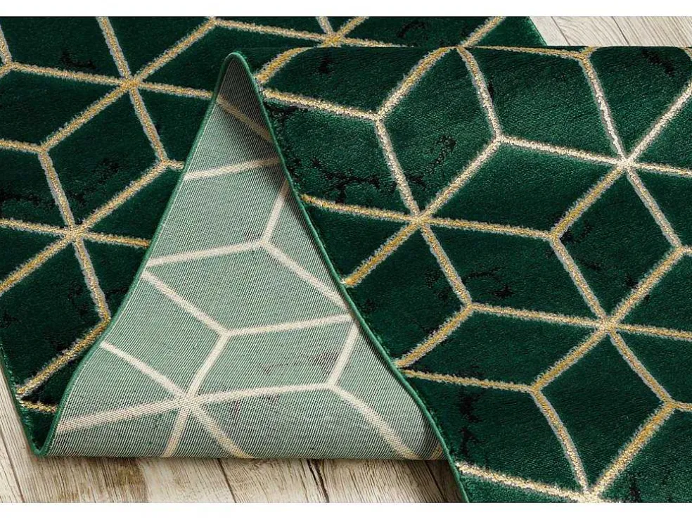 Tapijtloper Emerald Exclusief 1014 Glamour, Stijlvol Kubus Fles Groen 80X550 Cm