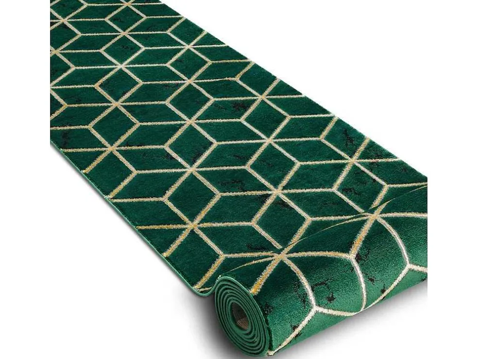 Tapijtloper Emerald Exclusief 1014 Glamour, Stijlvol Kubus Fles Groen 80X550 Cm