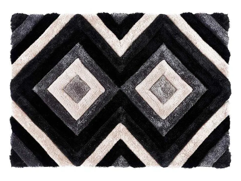 Tapijt Shaggy Met 3D-Effect Sablier - Polyester - 140 X 200 Cm - Grijs Zwart En Wit