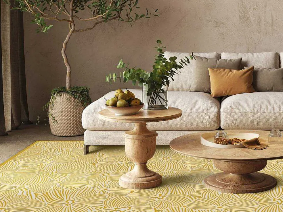 Tapijt Van Vinyl Met Bloemmotieven - 120 X 180 Cm - Geel En Wit - Capucina