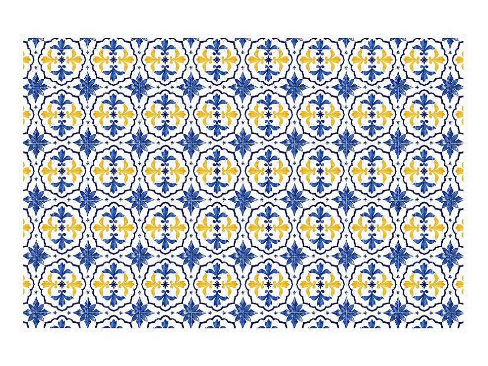 Tapijt Van Vinyl Met Cementtegeleffect - 120 X 180 Cm - Blauw En Geel - Florili