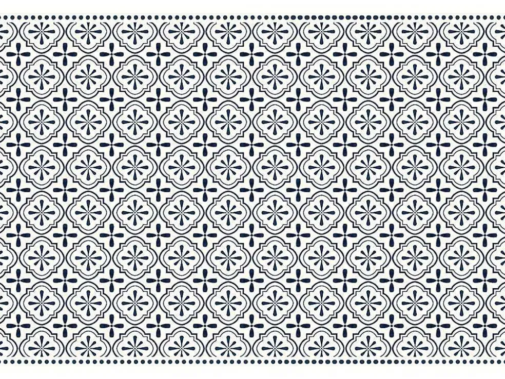 Tapijt Van Vinyl Met Vloertegelmotief Terquise - 120 X 180 Cm - Blauw En Wit