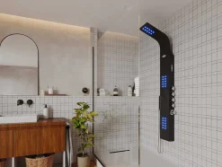Thermostatische Douchekolom Met Massagestralen, Ledverlichting En Bluetooth - L20 X H165 Cm - Zwart - Chakra V