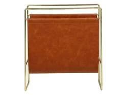 Tijdschrifthouder In Vintage-Stijl Van Kunstleer - L38 X D22 X H41 Cm - Metaal En Bruin Kunstleer - Ferri