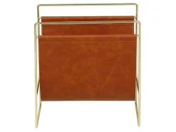 Tijdschrifthouder In Vintage-Stijl Van Kunstleer - L38 X D22 X H41 Cm - Metaal En Bruin Kunstleer - Ferri