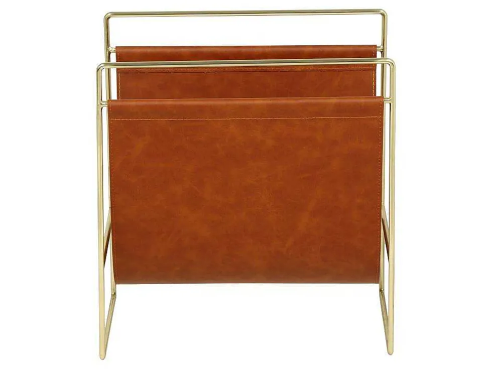 Tijdschrifthouder In Vintage-Stijl Van Kunstleer - L38 X D22 X H41 Cm - Metaal En Bruin Kunstleer - Ferri