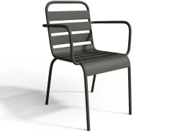 Tuineethoek Van Metaal - Een Tafel D110 Cm En 4 Opstapelbare Fauteuils - Donkergrijs - Mirmande