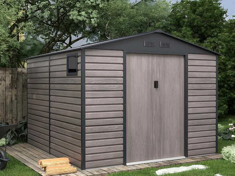 Tuinhuisje Van Gegalvaniseerd Staal Met Houteffect Adelmo - Grijs - 8,94 M