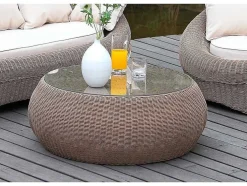 Tuin Loungeset Van Karamel Gevolchten Hars - Zitbank & 2 Fauteuils & Salontafel - Whiteheaven