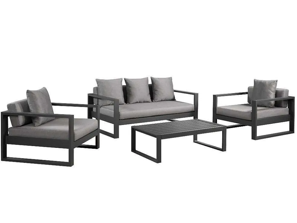 Tuinsalon Molokai In Aluminiun: Driezitsbank, 2 Fauteuils, Salontafel