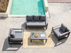 Tuinsalon Molokai In Aluminiun: Driezitsbank, 2 Fauteuils, Salontafel