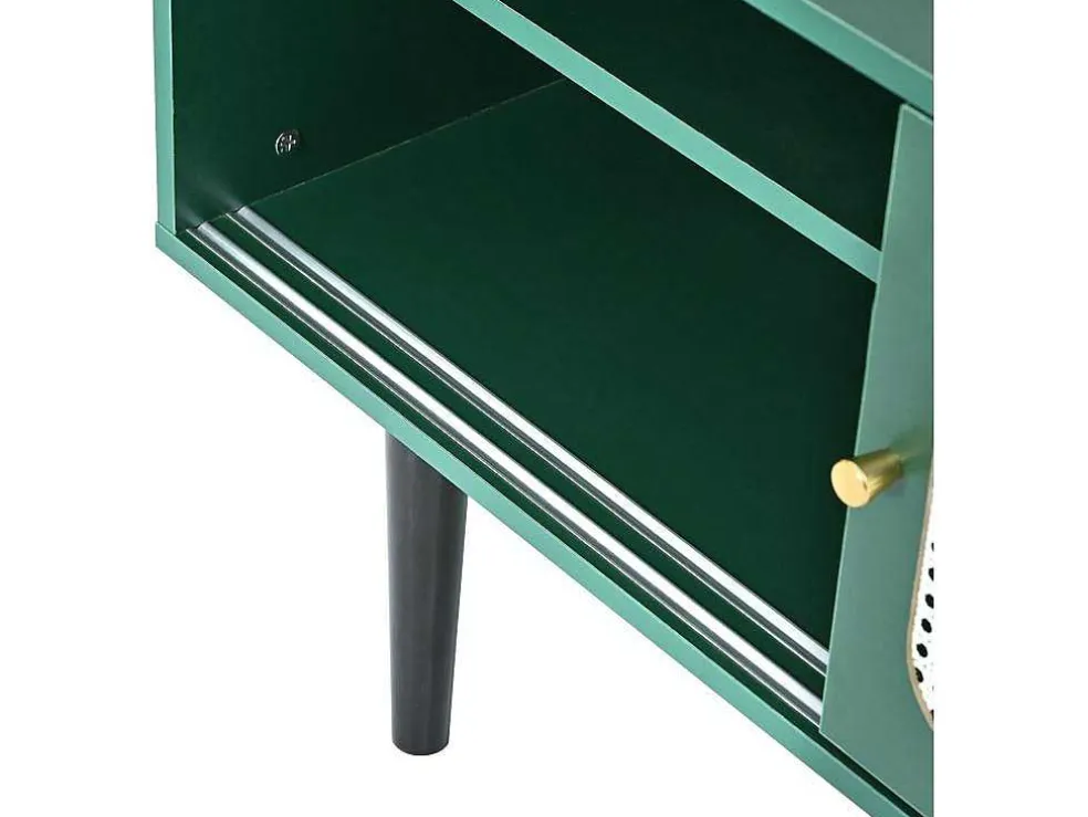 Tv-Meubel 160 Cm - 2 Rotan Schuifdeuren En 2 Lades - Groen