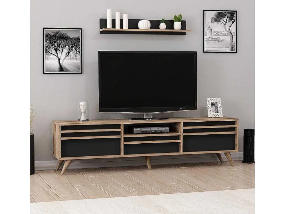 Tv-Meubel Hira - Zwart - 180X35X48 Cm - Epikasa