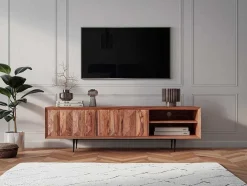 Tv-Meubel Met 2 Deuren En 2 Niche - Sheesham Hout En Metaal - Kleur: Natuurlijk - Zelicina