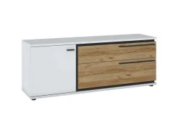 Tv-Meubel Met 1 Deur En 2 Laden - Naturel En Wit - Nisuka