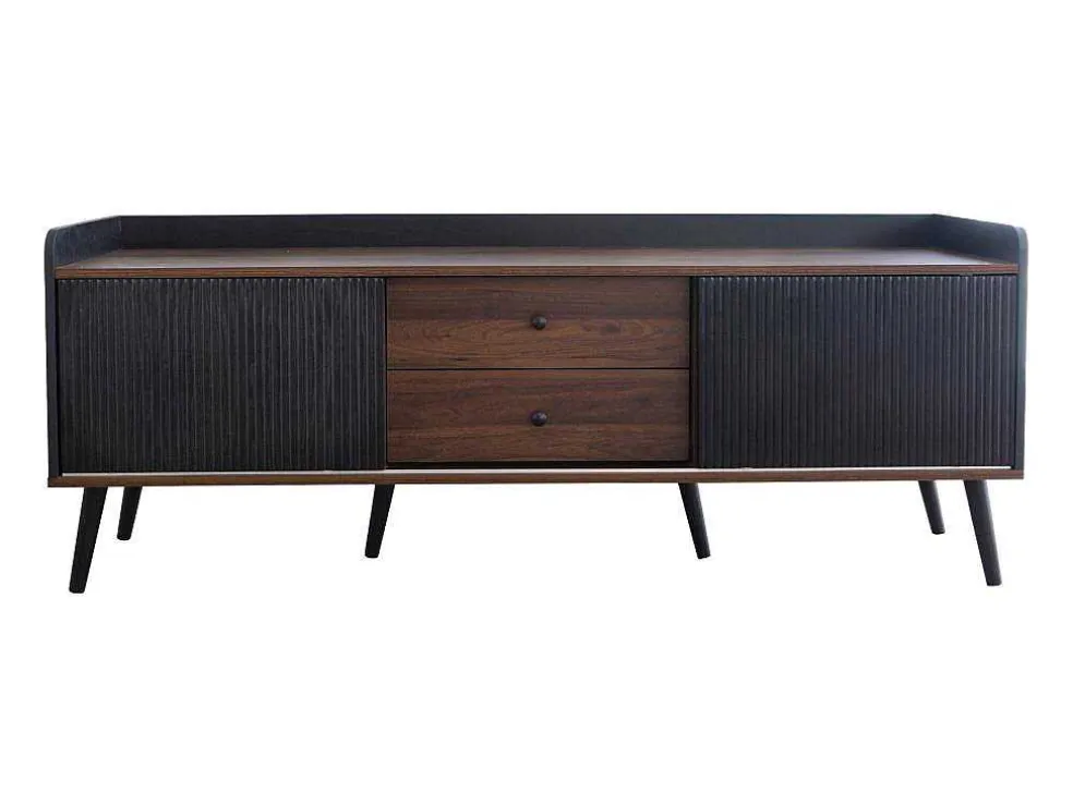 Tv-Meubel Met 2 Lades En 2 Schuifdeuren - Moderne Stijl - Kleuren: Zwart En Naturel