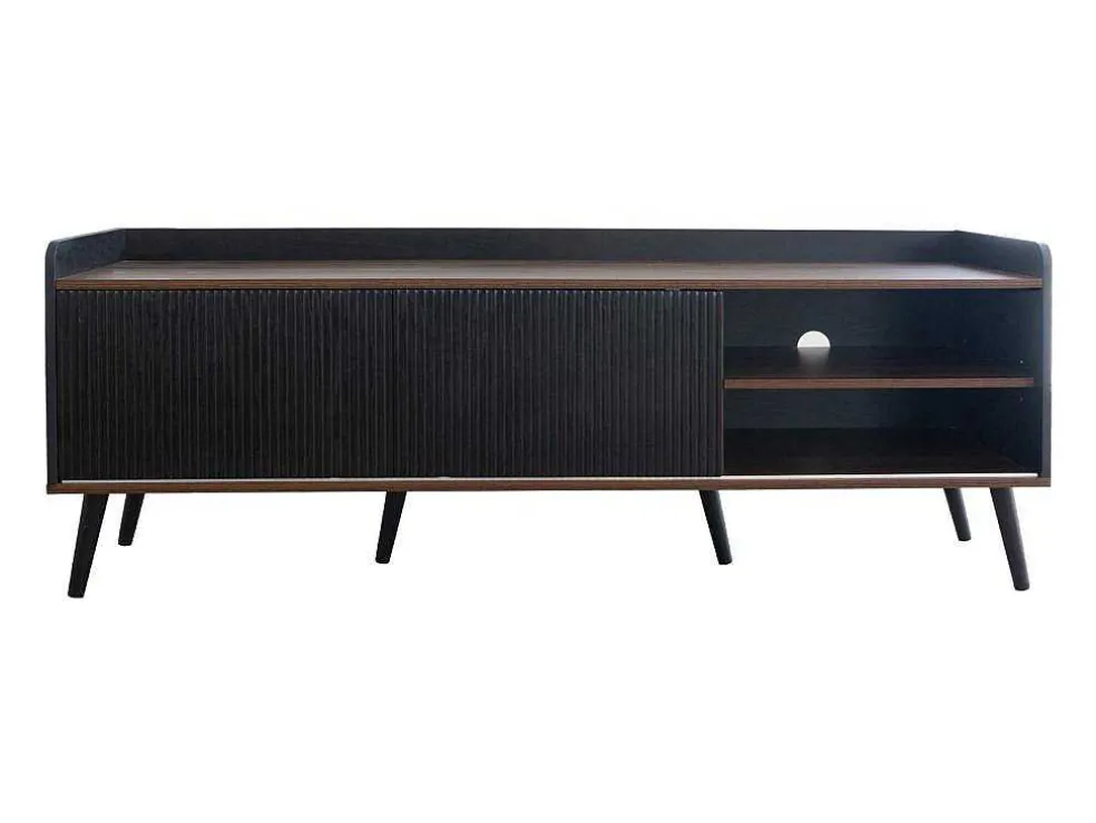 Tv-Meubel Met 2 Lades En 2 Schuifdeuren - Moderne Stijl - Kleuren: Zwart En Naturel