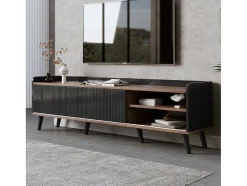 Tv-Meubel Met 2 Lades En 2 Schuifdeuren - Moderne Stijl - Kleuren: Zwart En Naturel