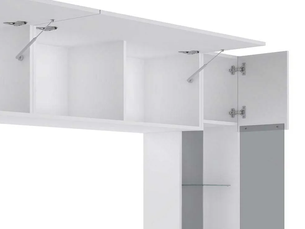 Tv-Wand Met Opbergruimte En Ledverlichting Van Gerookt Gehard Glas - Wit Gelakt - Briano