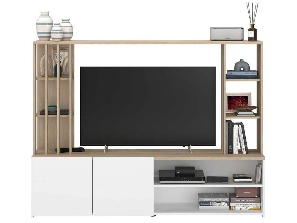 Tv-Wand Met Opbergruimte - Naturel En Wit - Gorbella