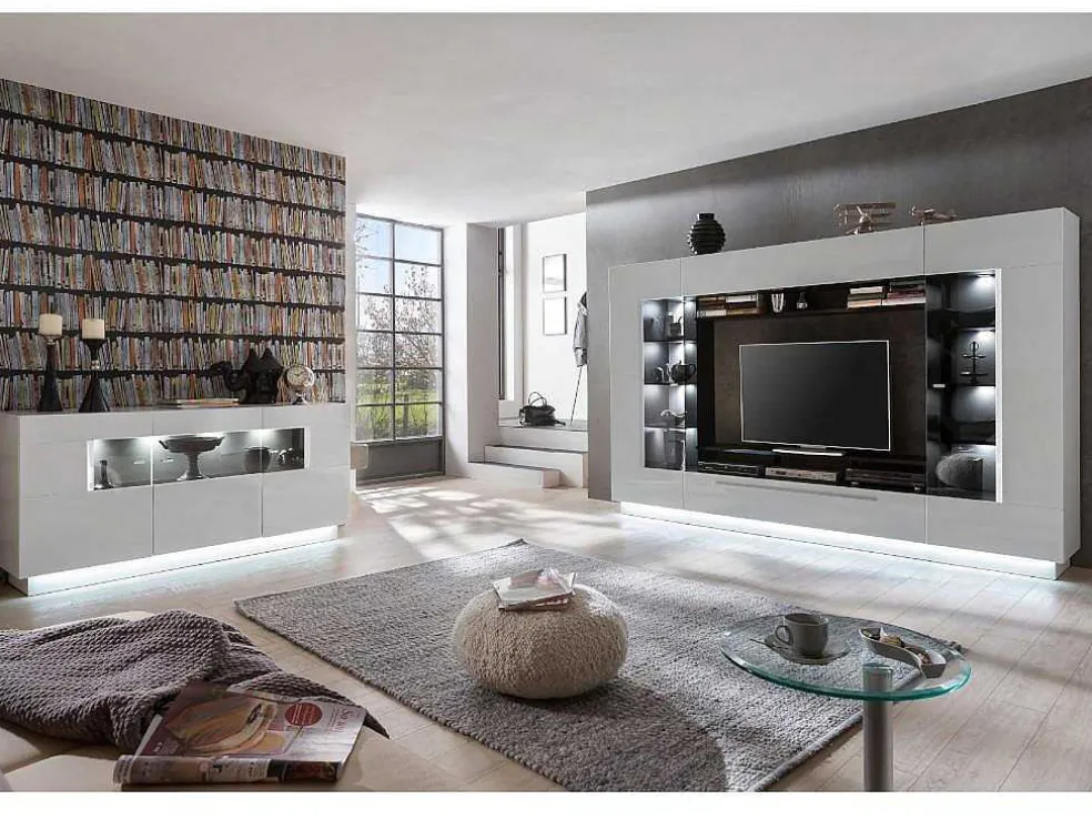 Tv-Wandmeubel Blake Met Opbergruimte - Led-Verlichting - Wit Gelakt